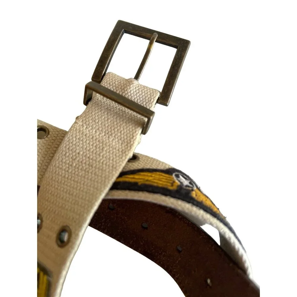 Limited Too Canvas & Leather U.S. Army Belt With Military Patch Accents Adjustab